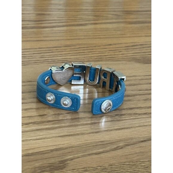 Bracelet BCBGeneration Blue leather Love Metal Letters adjustable 7.5" - Picture 3 of 4